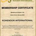 Australian Seeds Federation Member Certificate — Kohenoor International